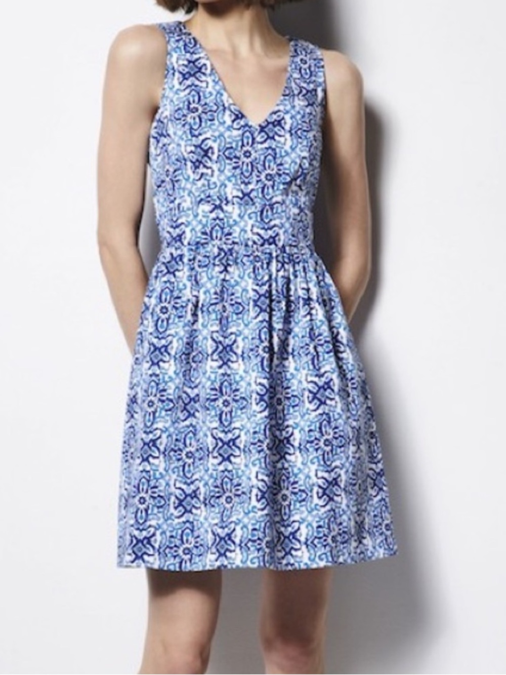 Milly for Design Nation Blue & White Sleeveless Fit & Flare Dress